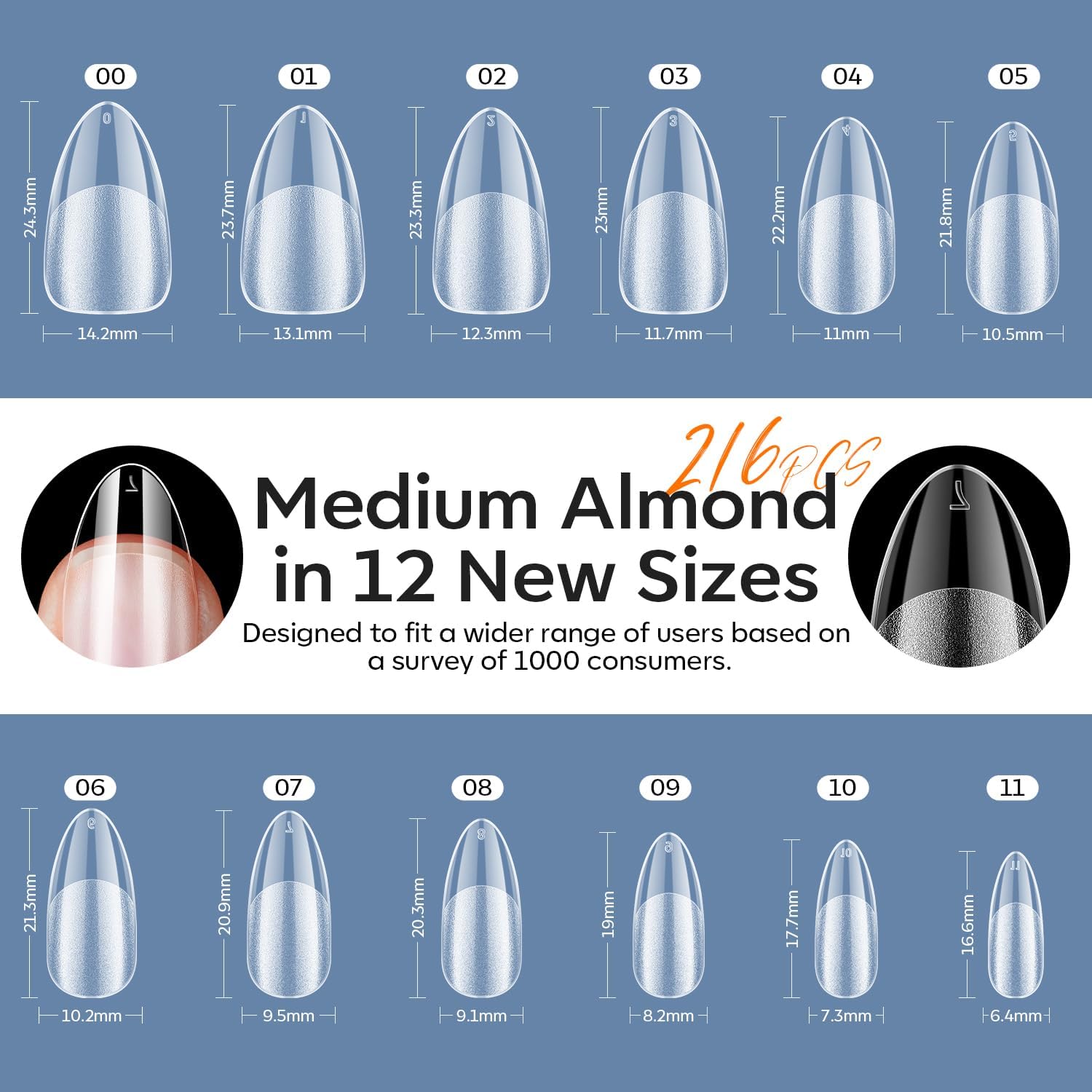 modelones Medium Almond Gel Nail Tips Kit, 9-in-One Nail Glue with Portable U V Lamp 216Pcs 12Sizes Pre-Etched Press ons Fake Acrylic Extension Kit DIY Salon Gift for Women-Velvo Beauty