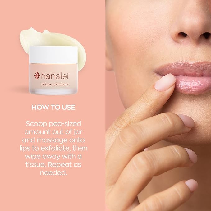 Hanalei Vegan and Cruelty-Free Sugar Lip Scrub Exfoliator | Hawaiian Cane Sugar, Kukui Oil, Shea Butter | Exfoliate, Smooth, Rejuvenate Lips | Made in USA | Lip Care (22 g)-Velvo Beauty