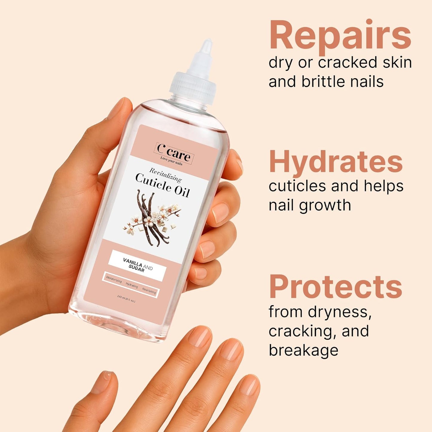 C CARE Vanilla & Sugar cuticle oil For Nails - Repairs Cuticles Overnight - Moisturizes and Strengthens Nails and Cuticles - 8 oz-Velvo Beauty