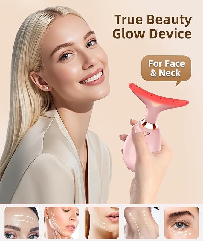 7 Color Face and Neck Massager Light Therapy, Red Light Based Facial Massager for Skin Care, Firming, Smoothing (Rose Golden)-Velvo Beauty