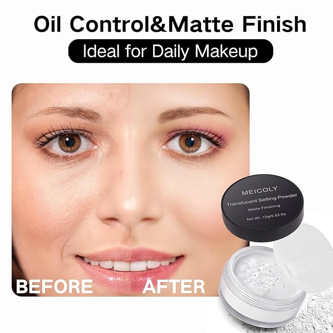 MEICOLY Talc-Free Setting Powder with Sifter,Long Lasting Loose Face Powder,Translucent Powder Colorset Powder,Matte Finishing White Face Paint Setting Powder for Halloween SFX Makeup,Oil Control-Velvo Beauty
