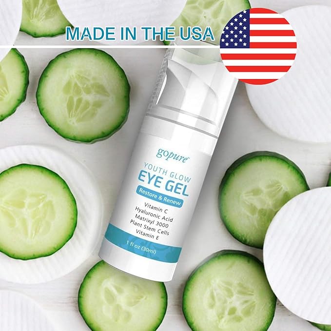 goPure Youth Glow Eye Gel - Anti-Aging Eye Cream that Soothes and Hydrates, Made with Matrixyl 3000 and Hyaluronic Acid for Improve the Look of Puffiness, Dark Circles, and Under Eye Bags - 1 fl oz-Velvo Beauty
