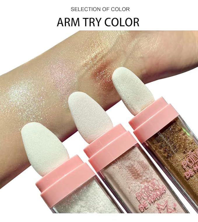 3 Colors Glitter Powder Highlighter Makeup, Body Brightens the Natural Three-Dimensional Face Blusher Fairy Highlight Patting Powder. (01#White Moonbeam/04# Green/05# Gold)-Velvo Beauty