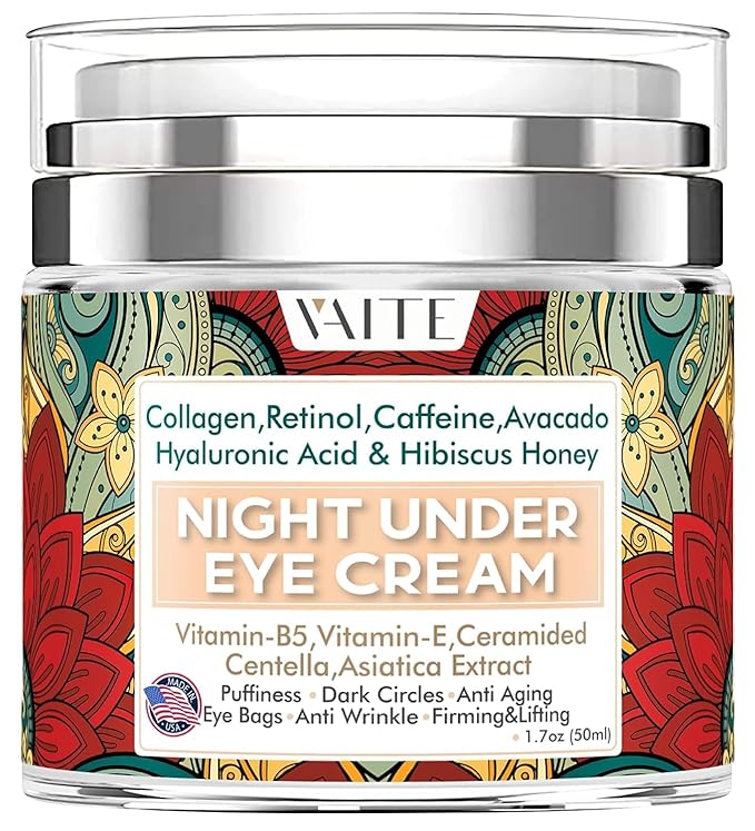 Under Eye Cream with Collagen Avacado Hyaluronic Acid & Hibiscus Honey for Night and Day with Vitamin- E, Vitamin-B5 for Puffiness Circles Anti Aging Eye Baqs and Anti Wrinkle Retinol, Caffeine,-Velvo Beauty