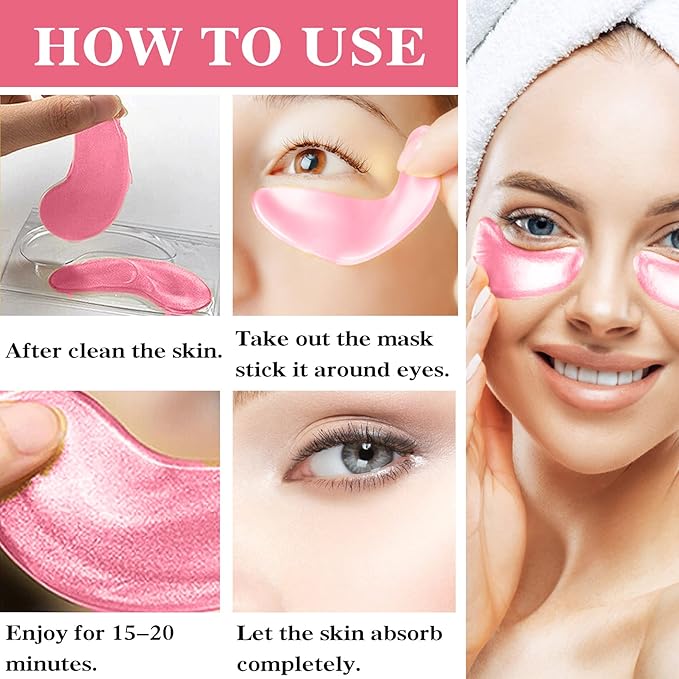 Under Eye Patches 60 Pcs,Pink Eye Mask,Puffy Eyes & Dark Circles Treatments,Improve Reduce Smooth Wrinkles,Fine Lines and Under Eye Bags,Hydrating & Moisturizing,Firm Eye Skin Care for Women and Man-Velvo Beauty