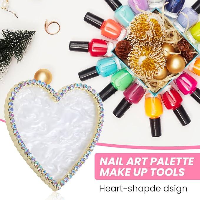 Sibba Resin Nail Art Palette, Golden Edge Nail Mixing Palette with Diamond, Polish Color Mixing Plate, Nail Holder Display Board, Heart Shape Cosmetic Mixing Tools for Women and Girls(White)-Velvo Beauty
