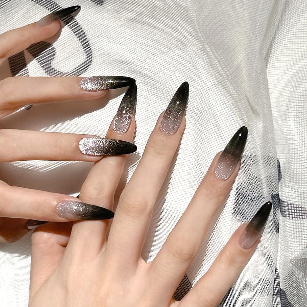 Nail Polish Strips, 32PCS Salon Quality Wraps, Long Lasting Gel Nail Stickers for Women Easy Apply& Remove (Night Glitter Black)-Velvo Beauty