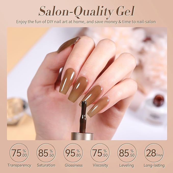 Born Pretty Jelly Gel Nail Polish Milky Jelly Translucent Gel Polish Sheer Red Purple Brown Grey Green Nail Art Varnish Manicure 6PCS-Velvo Beauty