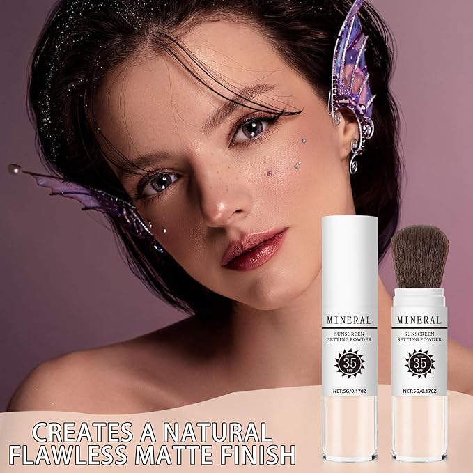 Mineral Sunscreen Setting Powder, SPF 35 Translucent Loose Powder, Mineral Brush Powder, Oil Control Natural Matte Finish, Lasting Lightweight Breathable for All Skin (#02 Fair)-Velvo Beauty