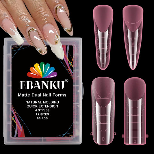 EBANKU Pink Dual Nail Forms, Full Cover Nail Mold Tips Acrylic Nail Extension Tools Scale for Poly Gel Nail Art Salon Nails Design, 96PCS-Velvo Beauty