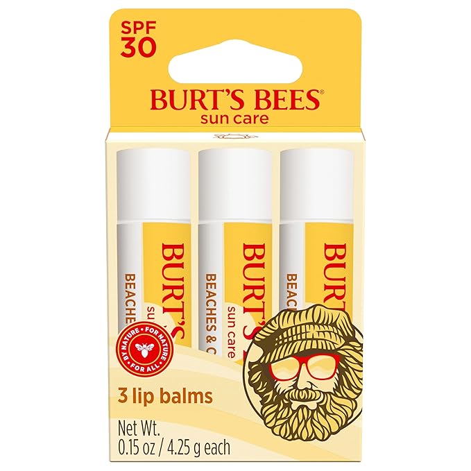 Burt’s Bees SPF 30 Lip Balm Mothers Day Gifts for Mom, Beaches and Cream, Water-Resistant Sun Care, Nano-Free Zinc Oxide Formula, Natural Origin Conditioning Lip Treatment, 3 Tubes, 0.15 oz.-Velvo Beauty