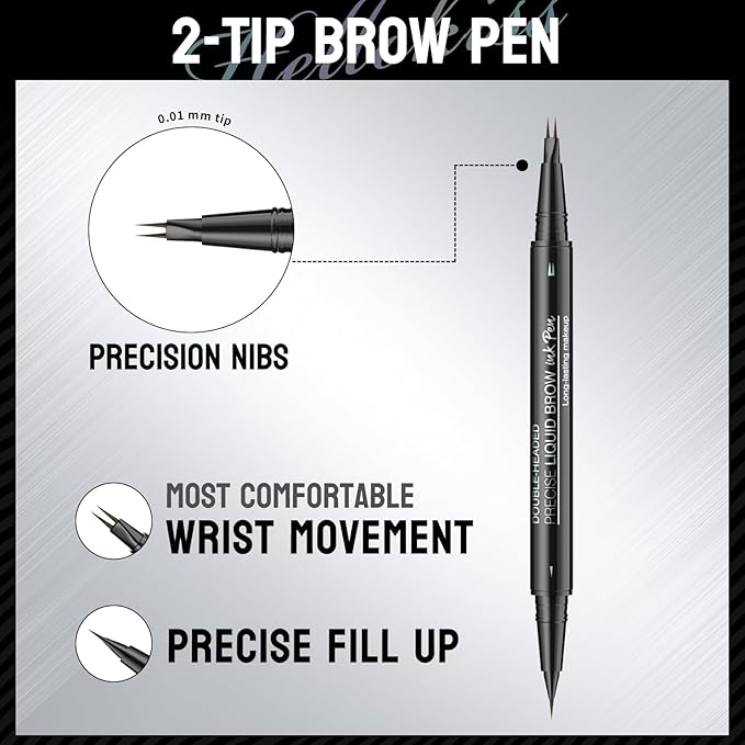 Microblading Eyebrow Pen, Curved Eyebrow Pencil 2-in-1 Dual-Ended Eyebrow Pencil 2-Fork-Tip and Single Tip Creates Natural Eyebrows Waterproof Long-lasting(Black)-Velvo Beauty