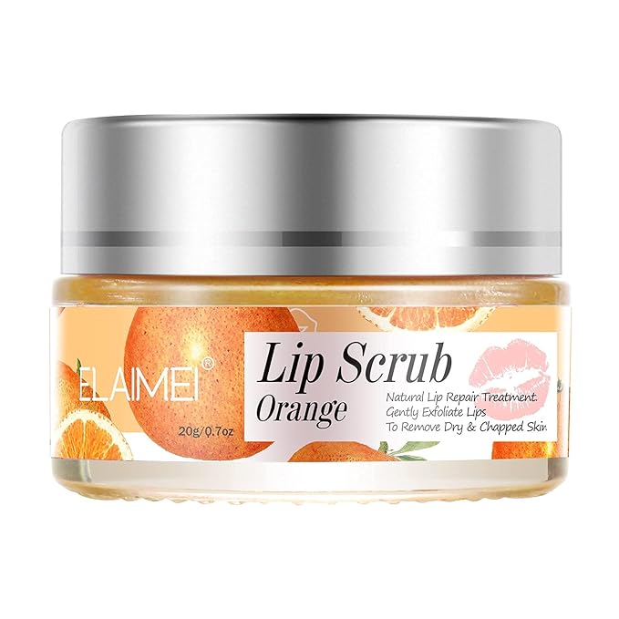 Lip Scrub, Lip Scrubs Exfoliator & Moisturizer, Lip Repair for Lush Soft Lips, Lip Moisturizer for Chapped Dry and Flaky Lips Treatment, Lip Scrubs (Orange)-Velvo Beauty