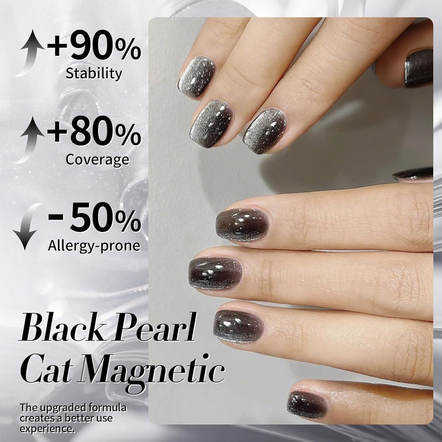 Born Pretty Cat Magnetic Eye Gel Nail Polish, Black Pearl Glitter Cat Magnetic Gel Nail Polish, Holographic Magnetic Nail Polish for Nail Art Manicure Salon DIY at Home 15ML-Velvo Beauty