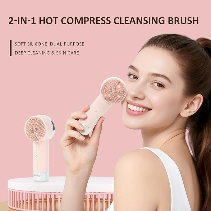 DAROMA Ultra-Soft Silicone Electric Face Scrubber - Rechargeable 2-in-1 Heating & Exfoliating Pore Cleaning Brush | Gentle Facial Cleansing Brush for Deep Cleaning | Facial Exfoliating Tools-Velvo Beauty