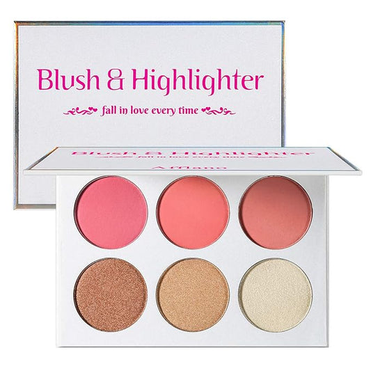 Blusher & Illuminator Highlighter & Bronzer Powder Contour Collection Set - 3 Blusher & 3 Highlighter Powder Palette - Perfect for Contouring and Highlighting - Vegan and Cruelty Free-Velvo Beauty