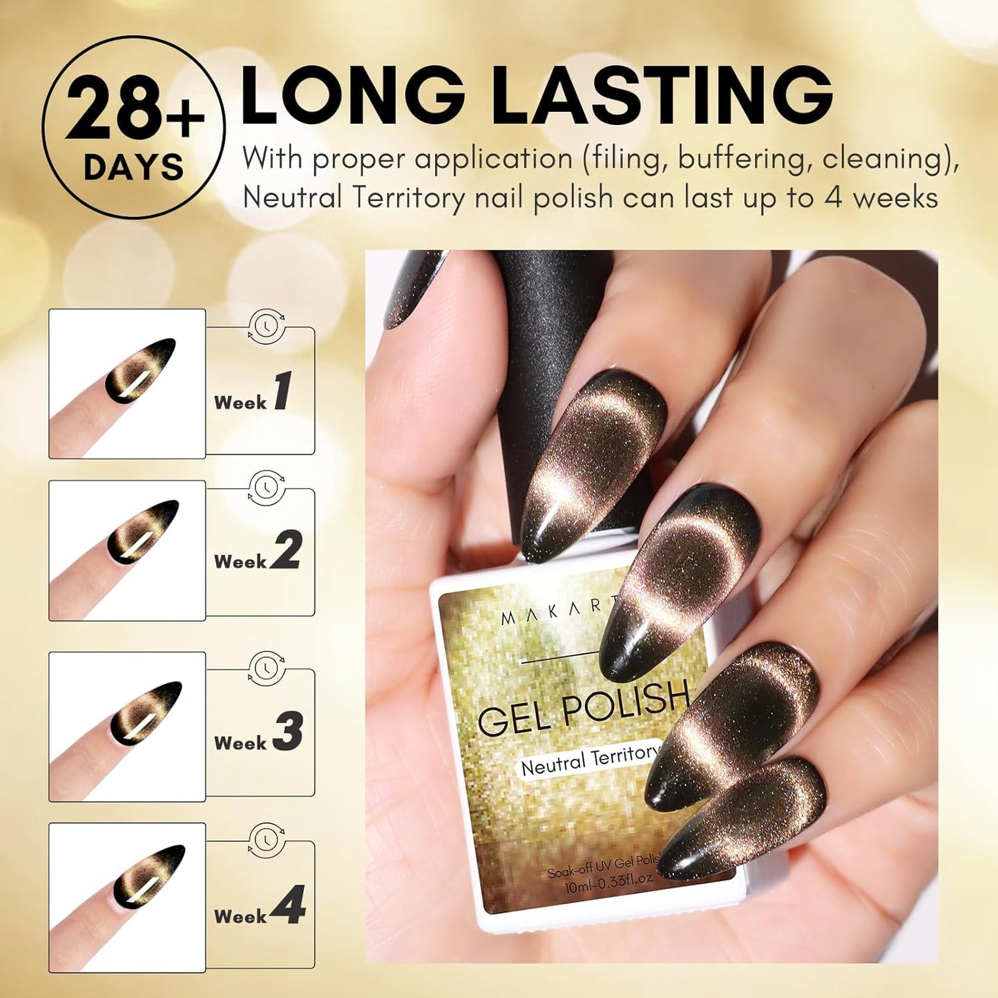 Makartt Cat Eye Gel Nail Polish: Black Hole Holographic Sparkly Gels with Magnet Stick, UV LED Soak Off Gel Polish for Nail Art Designs, Neutral Territory-Velvo Beauty