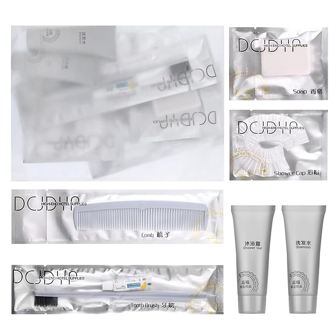 Hygiene Kit, Hygiene Kit Bulk, Travel Hygiene Kit With Toothbrush, Toothpaste, Comb, Shampoo, Shower Gel, Shower Cap And Soap, Individually Packed, Suitable For Hotel, Home, Travel (12 sets)-Velvo Beauty