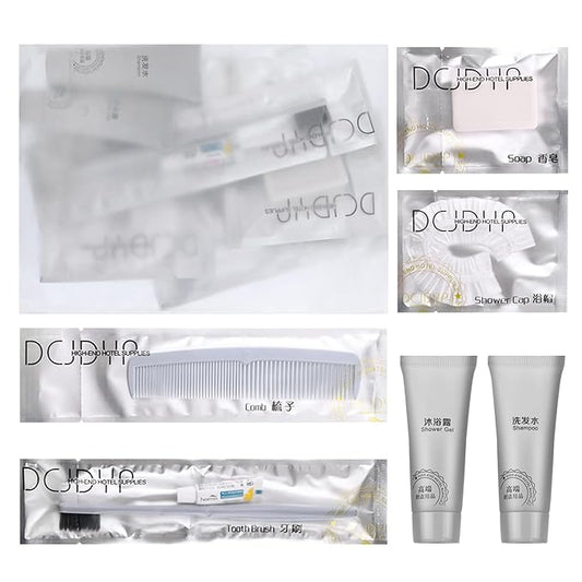 Hygiene Kit, Hygiene Kit Bulk, Travel Hygiene Kit With Toothbrush, Toothpaste, Comb, Shampoo, Shower Gel, Shower Cap And Soap, Individually Packed, Suitable For Hotel, Home, Travel (12 sets)-Velvo Beauty