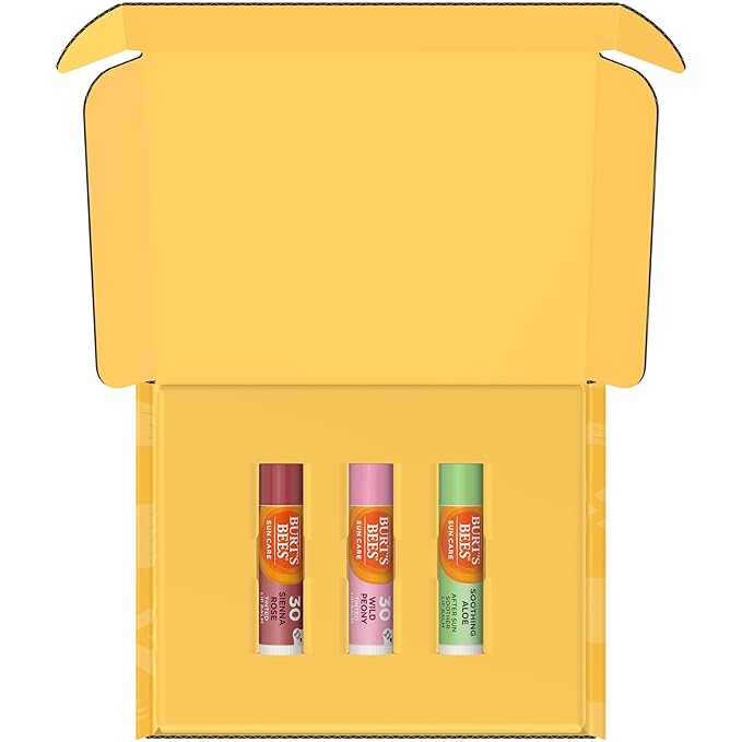 Burt's Bees Sun Care Lip Balm Pack, SPF 30 Tinted Lip Balm, After Sun Lip Balm, Water-Resistant Lip Moisturizer, Wild Peony, Sienna Rose, Natural Origin Lip Care, 3 Tubes, 0.15 oz.-Velvo Beauty