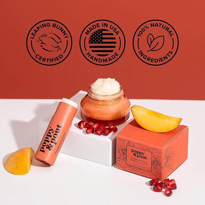 Poppy & Pout Pomegranate Peach Jumbo Lip Balm | All Natural Lip Balms & Moisturizers | Hydrates with Beeswax, Vitamin E, Organic Coconut Oil | Cruelty-Free | Lip Balm in Recyclable Cardboard Tube-Velvo Beauty