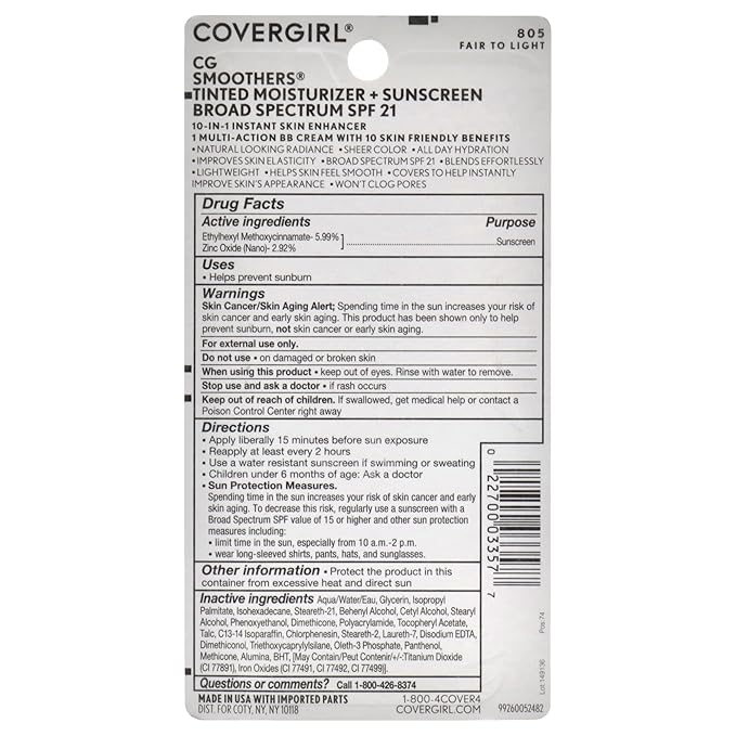 COVERGIRL Smoothers Lightweight BB Cream, Fair to Light 805, 1.35 oz (Packaging May Vary) Lightweight Hydrating 10-In-1 Skin Enhancer with SPF 21 UV Protection-Velvo Beauty