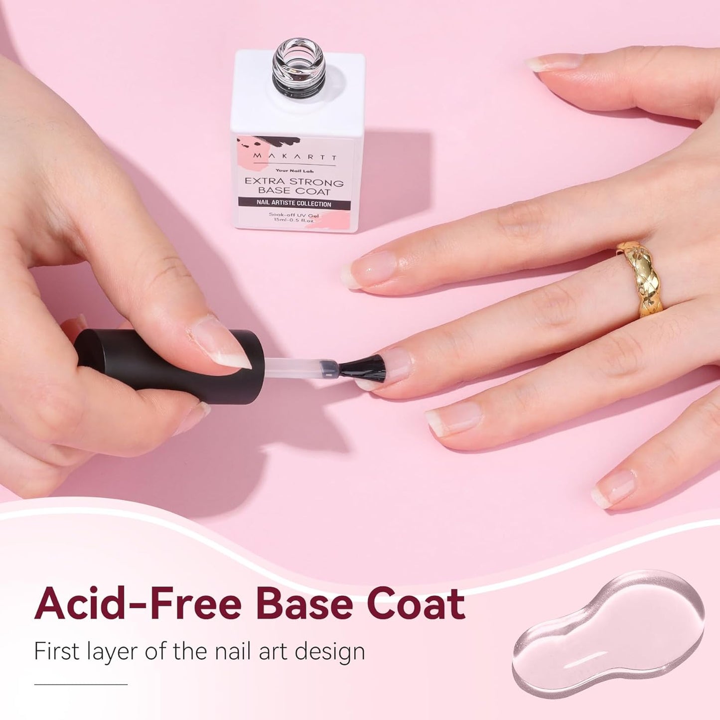 Makartt Base Coat Nail Polish 15ml – Extra Strong, Long-Lasting Gel Base Coat & Nail Glue for Small Nail Charms, Press-On Nails, UV/LED Lamp Required, Clear Foundation for Salon & DIY Home Use-Velvo Beauty