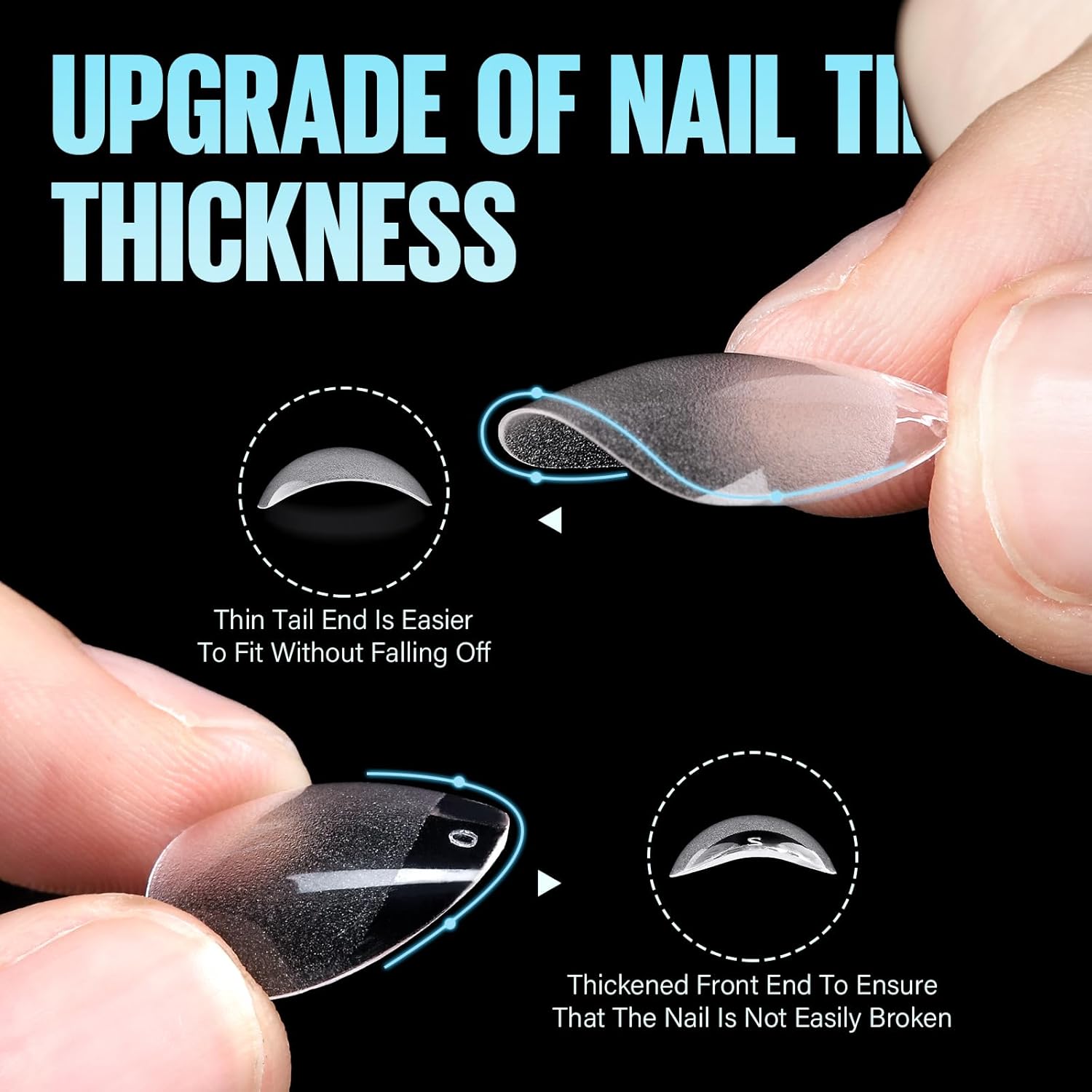 TOMICCA Short Almond Nail Tips, 504Pcs Soft Acrylic Nail Tips, 12 Sizes Pre-Shaped Half Matte Fake Clear Gelly Tips, Press on Acrylic Nails for Nail Extension DIY Nail Salon-Velvo Beauty