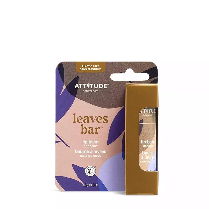 ATTITUDE Plastic-free Lip Balm, EWG Verified Plant- and Mineral-Based Ingredients, Vegan and Cruelty-free Personal Care Products, Coconut, 0.3 Oz-Velvo Beauty