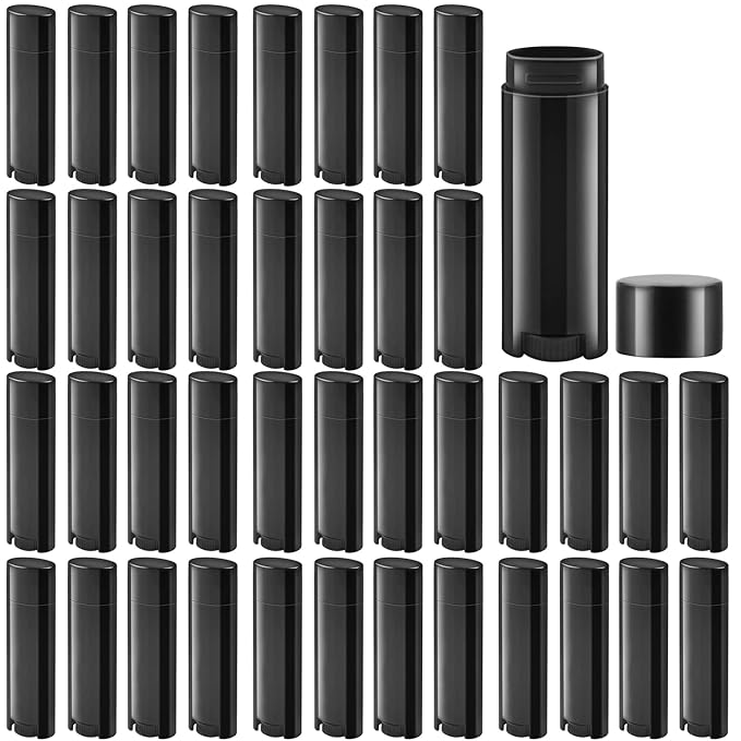 40 PCS 4.5g Oval Lip Balm Tubes Plastic Twist-up Filling Stick Refillable Lipstick Tube Containers for Chapstick Homemade Lip Balm DIY Deodorants Crayon (Black)-Velvo Beauty