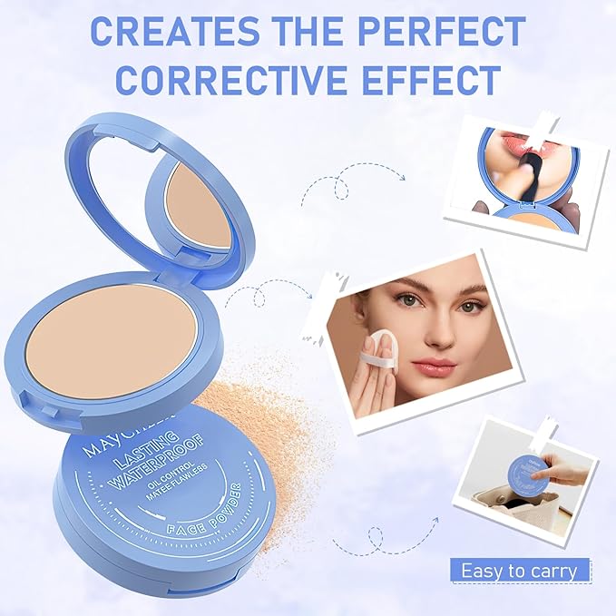 Maycheer Face Powder, Maycheer Setting Powder, Maycheer Lasting Waterproof Oil Absorbing Pressed Powder Compact, Lightweight Finishing Pressed Powder Compact (Natural Beige, 02)-Velvo Beauty