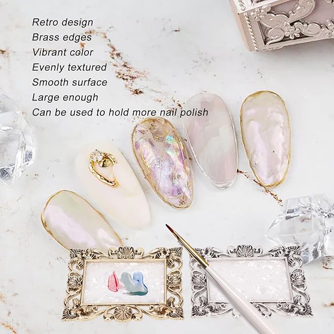2pcs Resin Nail Art Palette, Nail Art Painting Palette Gold Silver Copper Mixed Color Vintage Photography Props Nail Gel Color Makeup Display Board Nail Art Cosmetic Mixing Tools-Velvo Beauty