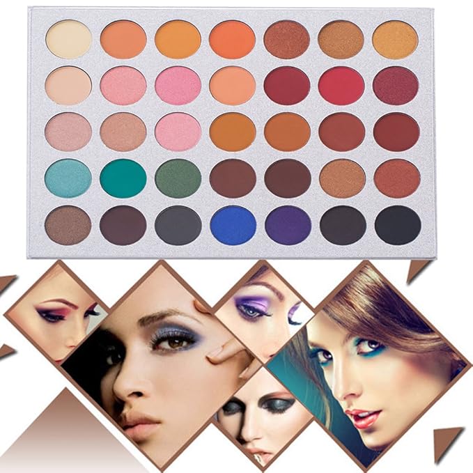 35 Colors Eyeshadow Palette with 7Pcs Makeup Brushes Set, All in One Makeup Kit Matte Shimmer Pigmented Eye Shadow Pallete Waterproof Powder Natural Nude Naked Smokey-Velvo Beauty