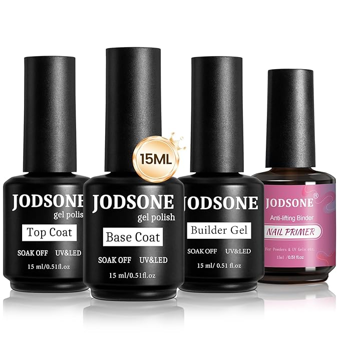JODSONE 4 Bottles of 15ML Nail Primer Base Coat Top Coat and Builder Gel Which Helps Better Fit the Gel Polish-Velvo Beauty