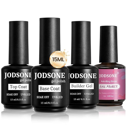 JODSONE 4 Bottles of 15ML Nail Primer Base Coat Top Coat and Builder Gel Which Helps Better Fit the Gel Polish-Velvo Beauty