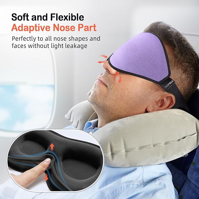 LitBear Sleep Mask for Side Sleeper Women Men, Eye Mask for Sleeping Light Blocking, 3D Contoured Cup Sleeping Mask, Soft Breathable Sleep Eye Mask with Adjustable Strap for Flight, Light Purple-Velvo Beauty