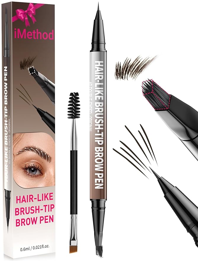 iMethod Eyebrow Pen - Eyebrow Pencil,2-in-1 Eyeliner Dual-Ended Microblading Eyebrow Pencil Long Lasting Waterproof Hair-Like Brow Pencil,with Eyebrow Brush,Eyebrow Pencils for Women,BlackBrown-Velvo Beauty