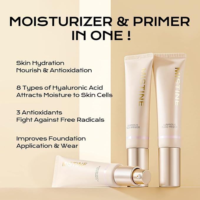 MISTINE Hydrating Makeup Face Primer, 8 Types of Hyaluronic Acid Blur Makeup Primer, Vitamin B5, Skin Perfecting & Smoothing Makeup Primer for Mature Skin,1 Oz-Velvo Beauty