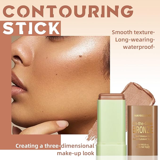 Cream Contour Stick for Cheeks Tint, Multi-Use Makeup Highlighter Blush Bronzer Stick, Natural Glow Solid Moisturizer Stick Blendable Illuminator On-the-Go Shimmer Cream Contour Makeup-02-Velvo Beauty