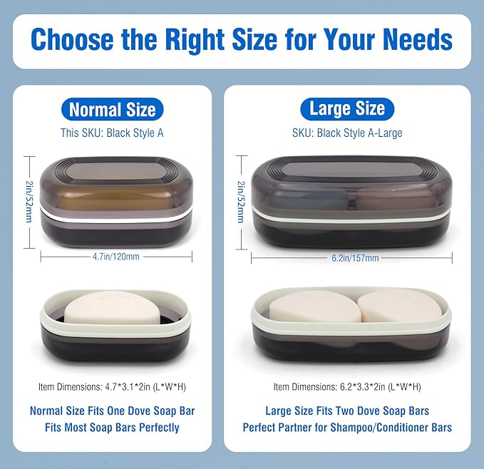 Travel Soap Container, Leakproof Soap Box, Travel Soap Holder with Removable Draining Layer, Portable Soap Case for Traveling, Camping, Gym (Black)-Velvo Beauty