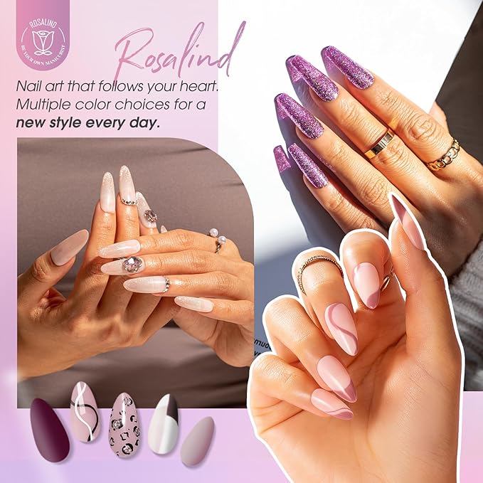 ROSALIND Pink Purple Gel Nail Polish Set, 8 Colors Pink Glitter Gray Gel Polish, Gentle Pink Elegant Purple Classic Gel Polish Collection Nail Art Gift DIY at Home-Velvo Beauty