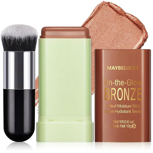 Cream Contour Stick for Cheeks Tint, Multi-Use Makeup Highlighter Blush Bronzer Stick, Natural Glow Solid Moisturizer Stick Blendable Illuminator On-the-Go Shimmer Cream Contour Makeup-03-Velvo Beauty