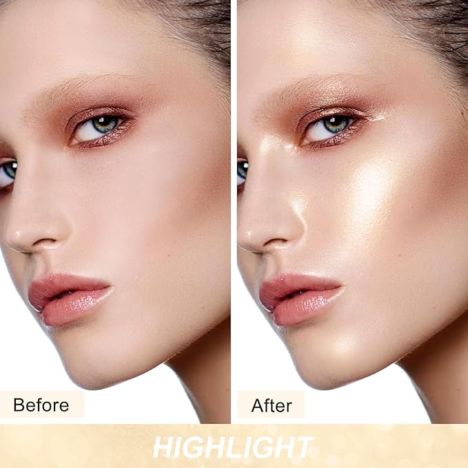Boobeen Highlighter Makeup Highlighter Powder Palette, Shimmer Illuminator Highlight Contouring Palette Come with Mirror, Long Lasting Glow Defining the Face and Body-Velvo Beauty