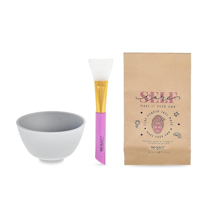 MAD Beauty Make It Your Own Face Mask Set, Self-Care DIY Kit, Lavender Clay Mask Powder Formula, Instructions, Reusable Mixing Bowl, & Silicone Brush-Velvo Beauty