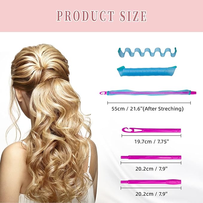 30Pcs Heatless Hair Curlers Rollers Spiral Curls Styling Kit with 2 Styling Hooks,No Heat Curlers for Women Girl's Long Hair 21.8”(55 cm)…-Velvo Beauty