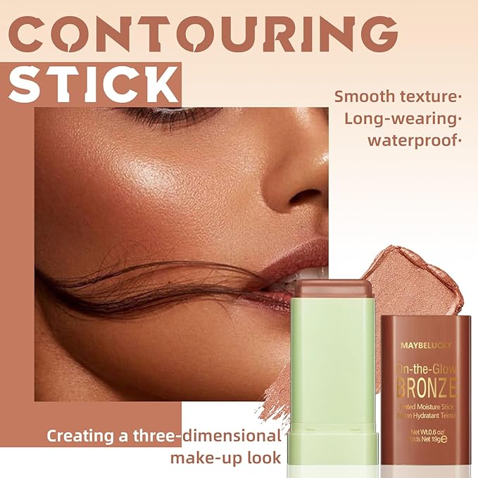 Cream Contour Stick for Cheeks Tint, Multi-Use Makeup Highlighter Blush Bronzer Stick, Natural Glow Solid Moisturizer Stick Blendable Illuminator On-the-Go Shimmer Cream Contour Makeup-03-Velvo Beauty