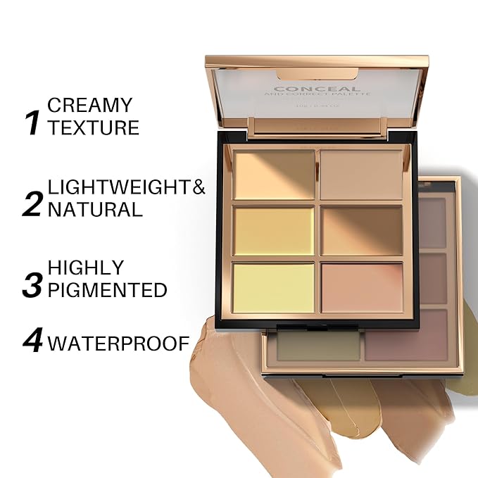 FV 6 Colors Cream Concealer Palette, Full Coverage & Long Lasting Colors Corrector Palette for Dark Circles, Redness, Acne with Natural Finish Cream Foundation Palette, 01 Light Shade-Velvo Beauty