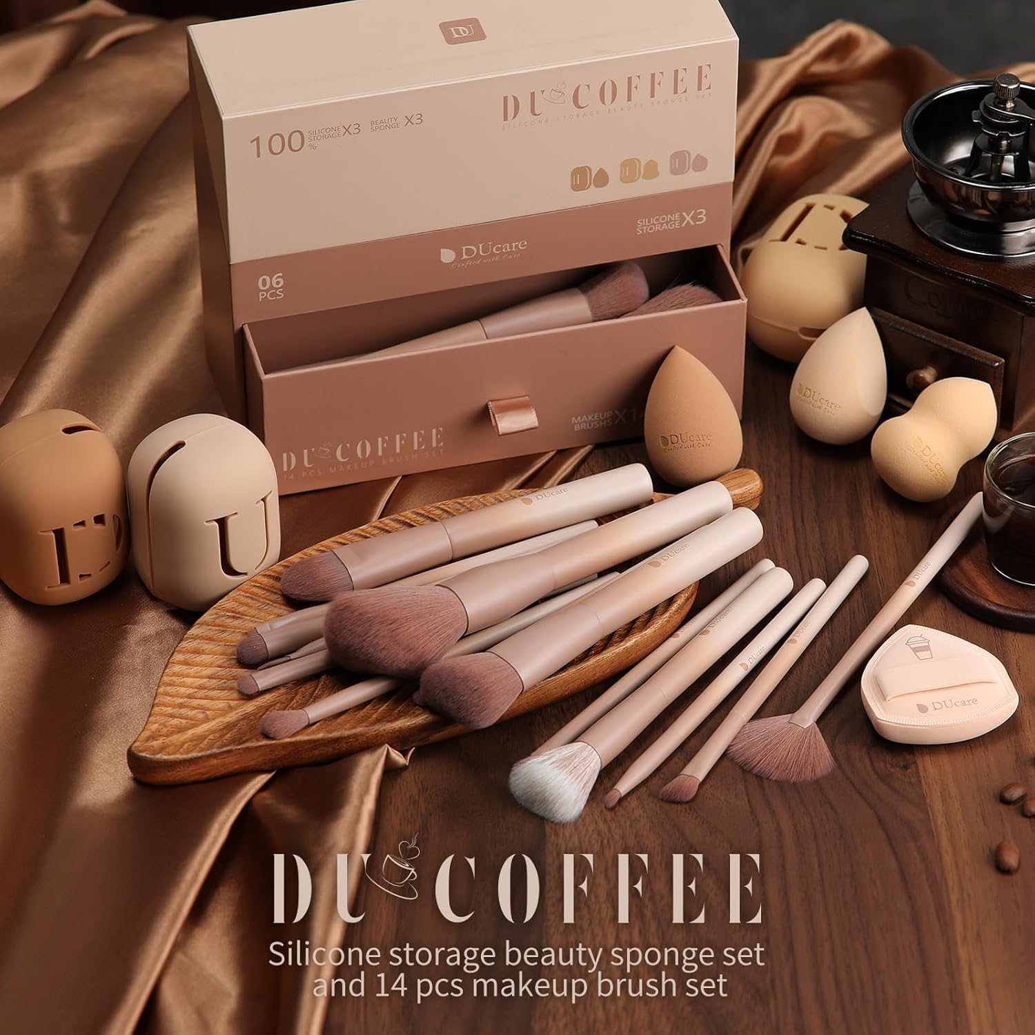 DUcare Makeup Brushes Set 14Pcs Coffee Series Makeup Brush set with Makeup Sponges Gifts Foundation Blending Face Powder Blush Eye Shadows Brushes-Velvo Beauty