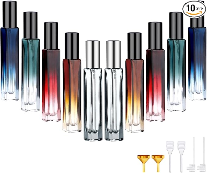 Segbeauty 10pcs Refillable Colorful Travel Perfume Bottle, 10ML Multi-color Empty Glass Atomizer, 0.34oz Portable Sprayer-Velvo Beauty