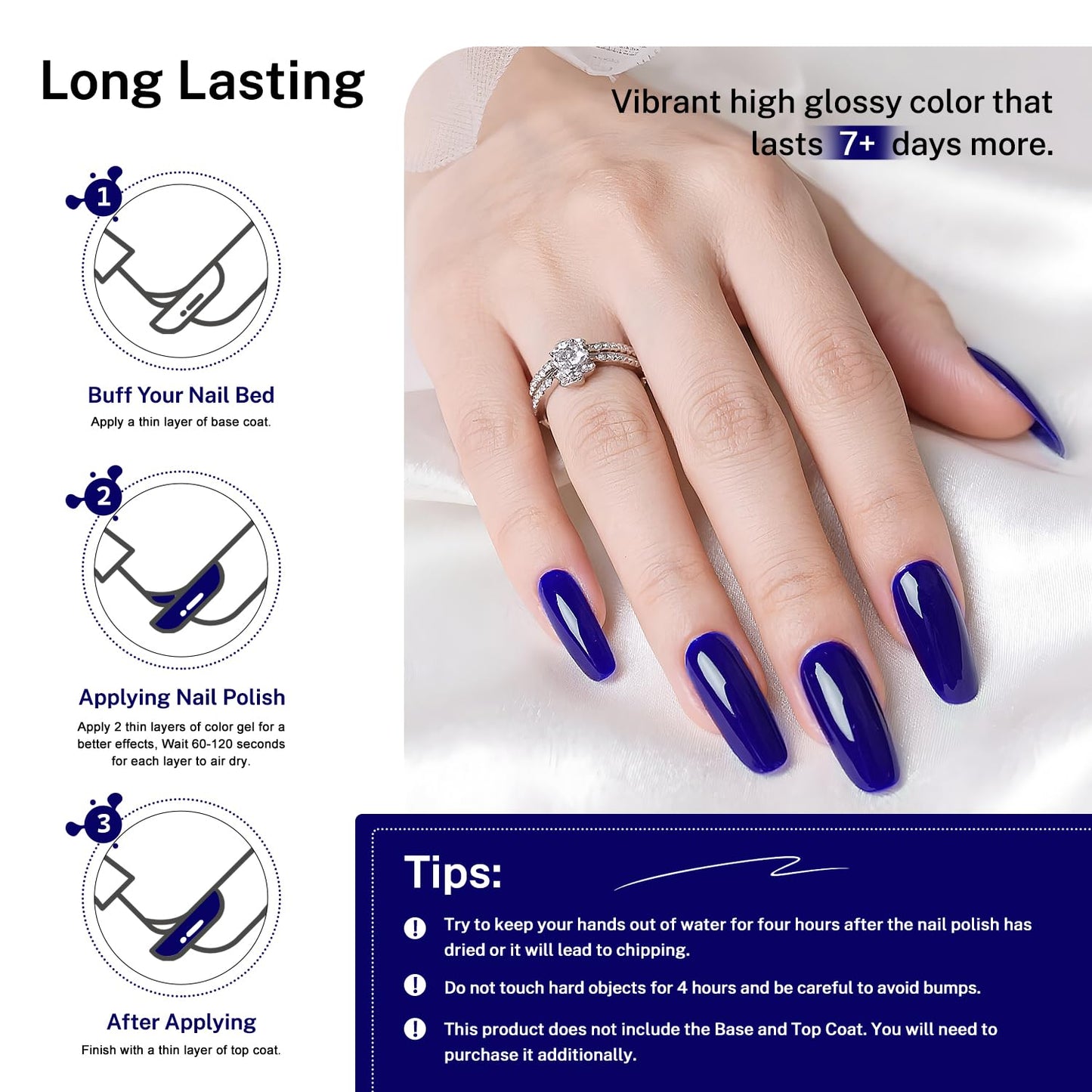 16.5ml Dark Blue Nail Polish Large Volume Quick Dry Nail Polish, Long Lasting Shine, Fingernail Toenail Nail Art DIY Home Travel Nail Art Gift-Velvo Beauty